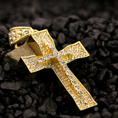 Two Cross Curved Pendant 30" Rope Chain Hip Hop Style 18k Gold Plated
