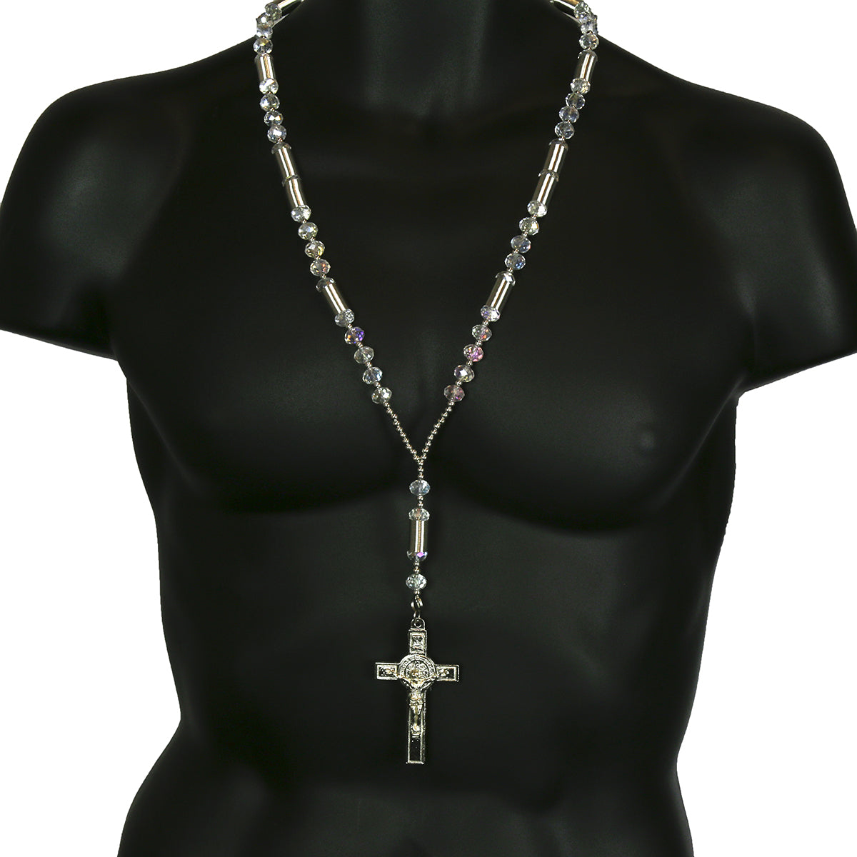 8MM Clear Crystal Rosary With Cross Pendant