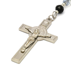 8MM Black/Clear Crystal Rosary With Cross Pendant