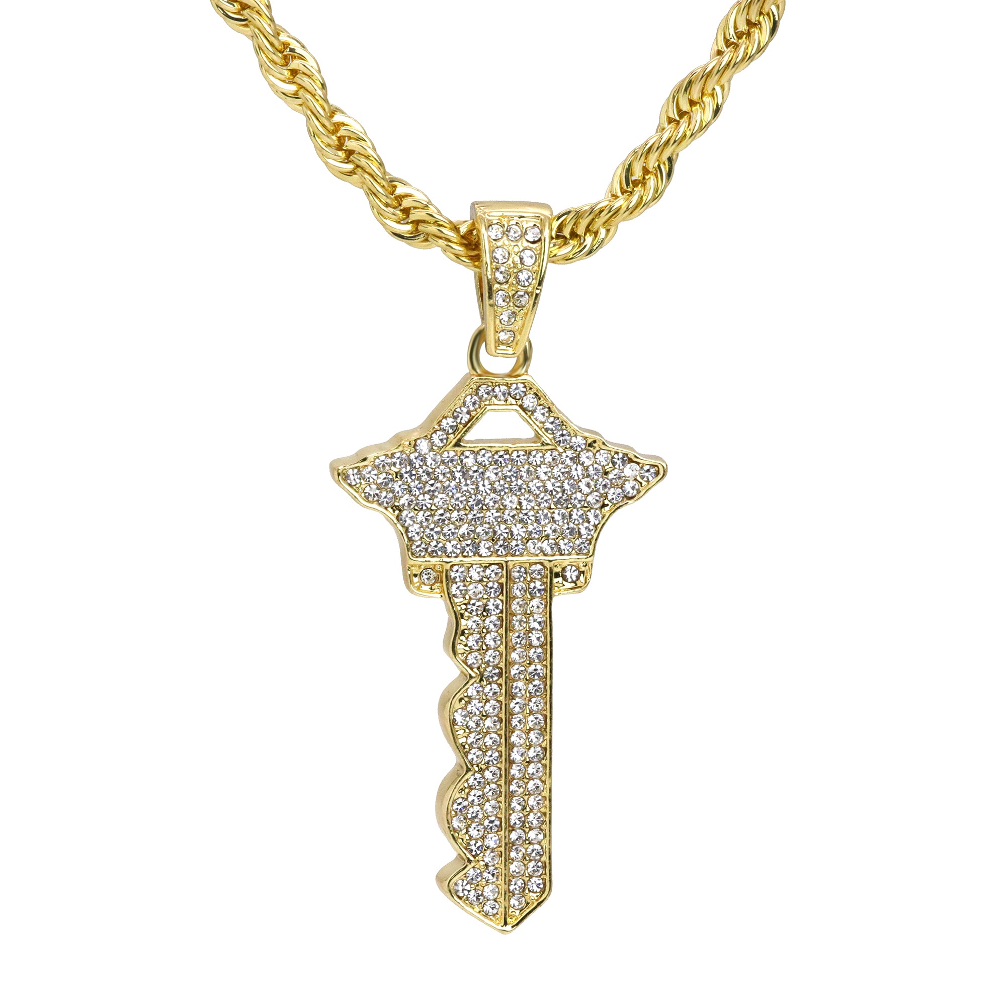 Iced Master Key Pendant 30" Rope Chain Hip Hop Style 18k Gold Plated