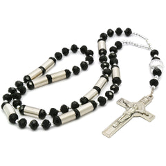 8MM Black Crystal Rosary With Cross Pendant