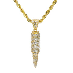 Bullet Ak Iced Out Pendant 30" Rope Chain Hip Hop Style 18k Gold Plated