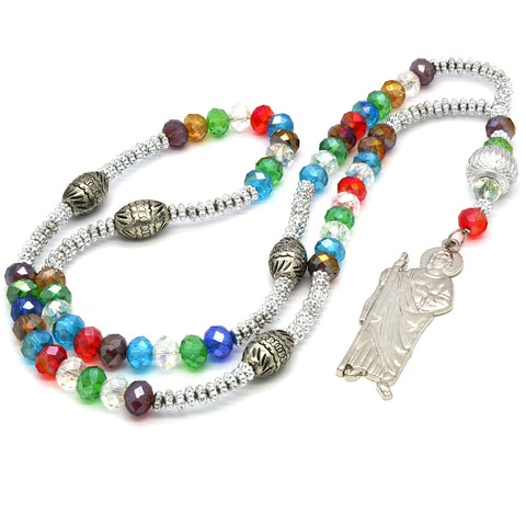 8MM Multi Color Crystal Rosary With SanJudas Pendant