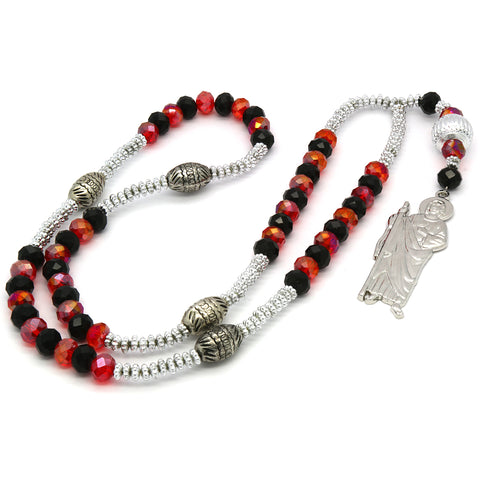 8MM Black/Red Crystal Rosary With SanJudas Pendant