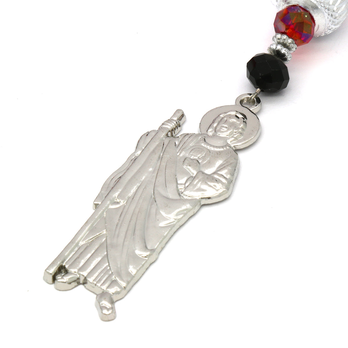 8MM Black/Red Crystal Rosary With SanJudas Pendant