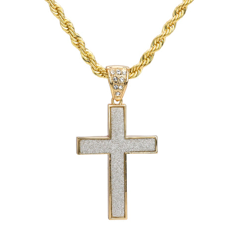 Stardust Cross Pendant 30" Rope Chain Hip Hop Style 18k Gold Plated