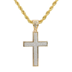 Stardust Cross Pendant 30" Rope Chain Hip Hop Style 18k Gold Plated