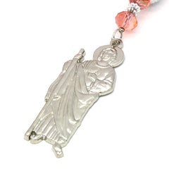8MM Peach Crystal Rosary With SanJudas Pendant