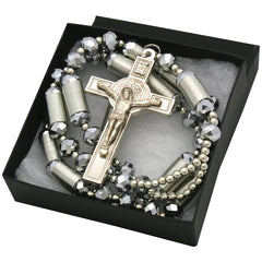 8MM Silver Crystal Rosary With Cross Pendant