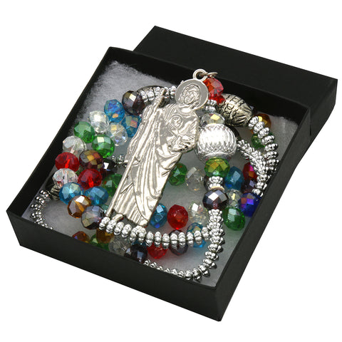 8MM Multi Color Crystal Rosary With SanJudas Pendant