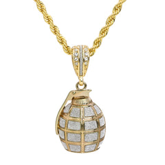 Silver Stardust Grenade Pendant 30" Rope Chain Hip Hop Style 18k Gold Plated