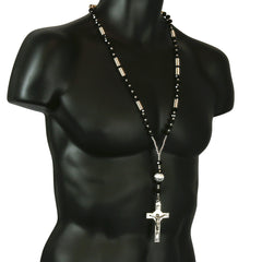 8MM Black Crystal Rosary With Cross Pendant