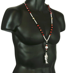 8MM Black/Red Crystal Rosary With SanJudas Pendant