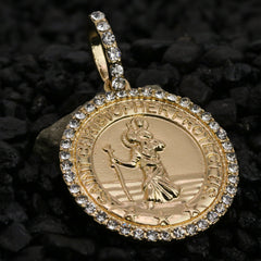 Iced Religious Saint Christopher Pendant 24 Figaro Chain Hip Hop 18k Jewelry Necklace