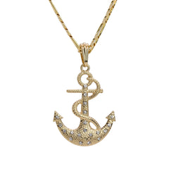 Cz Snake Anchor Pendant 24" Figaro Chain Hip Hop Style 18k Gold Plated
