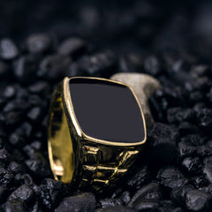 Black Mirror Block Ring 14k Gold Plated