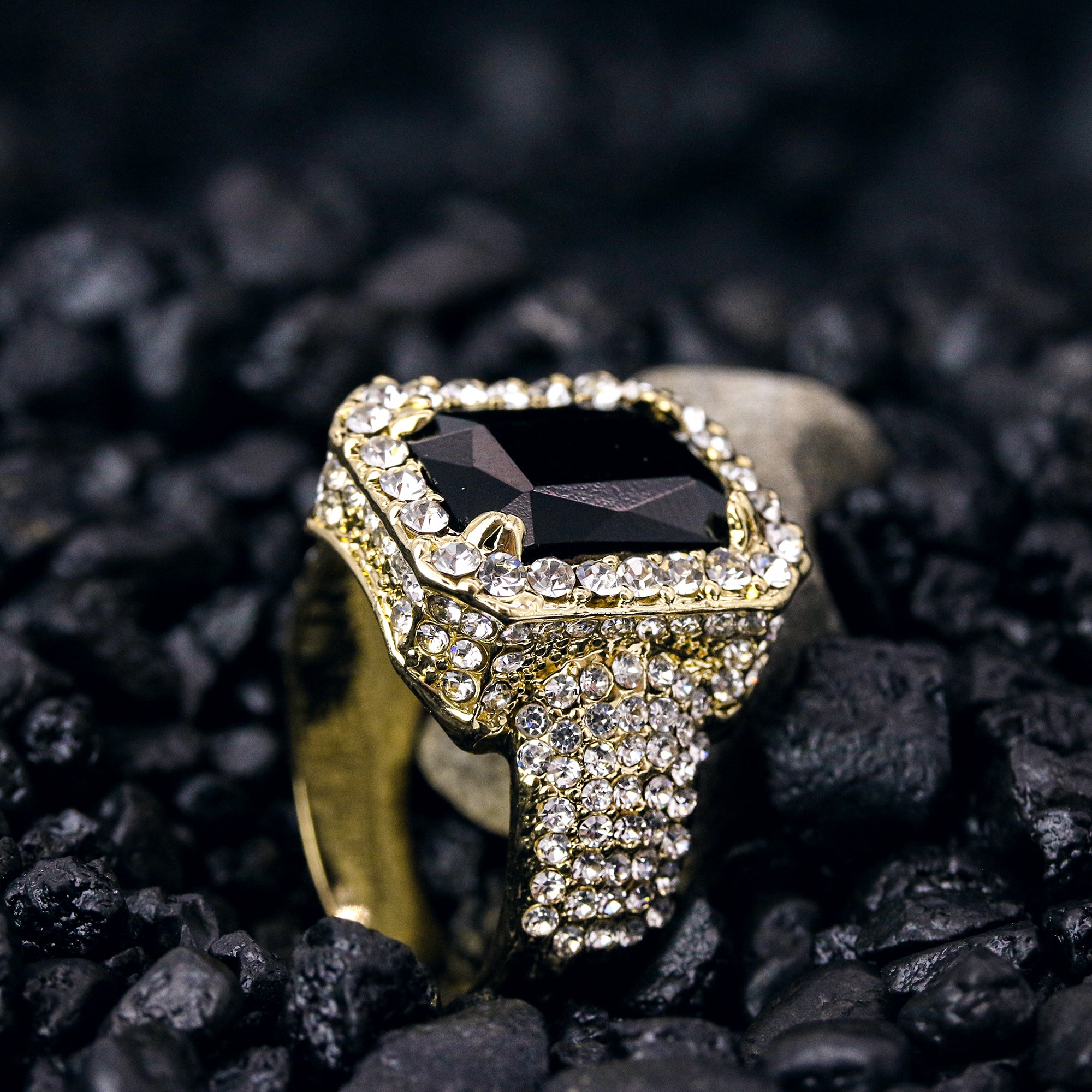 Mens Pyramid Pinky Ring Iced Cubic-Zirconia Pimp 14k Gold Plated Hip Hop