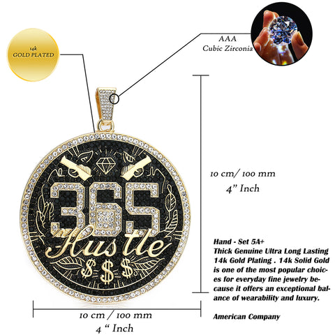 XXL Huge Medallion Hustle 365 Pendant Fully Iced Cuban Chain 16mm