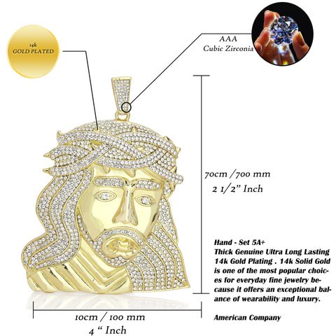 XXL Crowned Jesus Wide Face Pendant & 14mm Flat Cuban Chain – 4" Bling