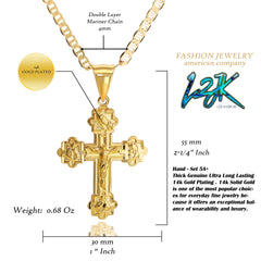 Prayer Cross Pendant Mariner Chain 14k Gold Plated