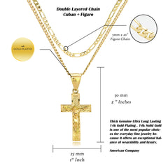 Jesus Cross S-3 Diamond Cut Pendant Cuban / Franco Choker Chain 14k Gold Plated