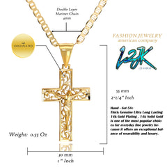 Hollow Cross Pendant Mariner Chain 20" Gold Plated