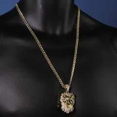 14k Gold Plated Thick Layer Cz Lion Head Pendant 24" Frost Cuban Chain