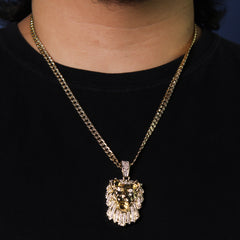 14k Gold Plated Thick Layer Cz Lion Head Pendant 24" Frost Cuban Chain