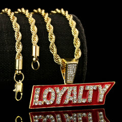 LOYALTY Fully Iced Pendant 14K Gold 24" Inch 4mm Rope Choker Chain