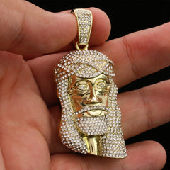 14k Gold Plated Thick Layer Cz Jesus Face Pendant 24" Frost Cuban Chain