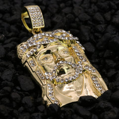 Iced Jesus Face Pendant 24"Rope Chain Hip Hop Style 18k Gold Plated