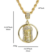 Halo Jesus Face Piece Iced Pendant 24" Rope Chain Hip Hop Style 18k Gold Plated