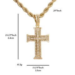 Two Layer Cross Pendant 20" Rope Chain Hip Hop Style 18k Gold Plated