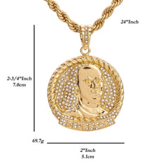 $100 Benjamin Medallion Pendant 20" Rope Chain Hip Hop Style 18k Gold Plated