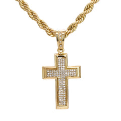 Thick Cross Pendant 20" Rope Chain Hip Hop Style 18k Gold Plated