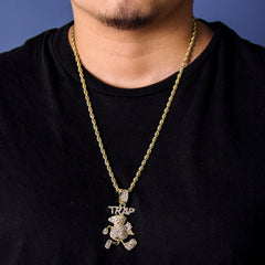 Trap Money Bag Pendant Rope Necklace Chain Men's Hip Hop 18k Cz Jewelry