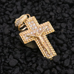 M1 Jesus Cross Iced Pendant 24" Figaro Chain Hip Hop Style 18k Gold Plated