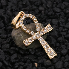 Egyptian Ankh Pendant 24" Figaro Chain Hip Hop Style 18k Gold Plated