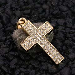 3 Row Cz Cross Pendant 24" Figaro Chain Hip Hop Style 18k Gold Plated