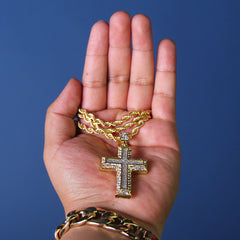 Ap Cross Stardust Pendant Rope Necklace Chain Men's Hip Hop 18k Cz Jewelry