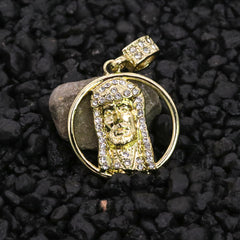 Halo Jesus Face Piece Iced Pendant 24" Rope Chain Hip Hop Style 18k Gold Plated