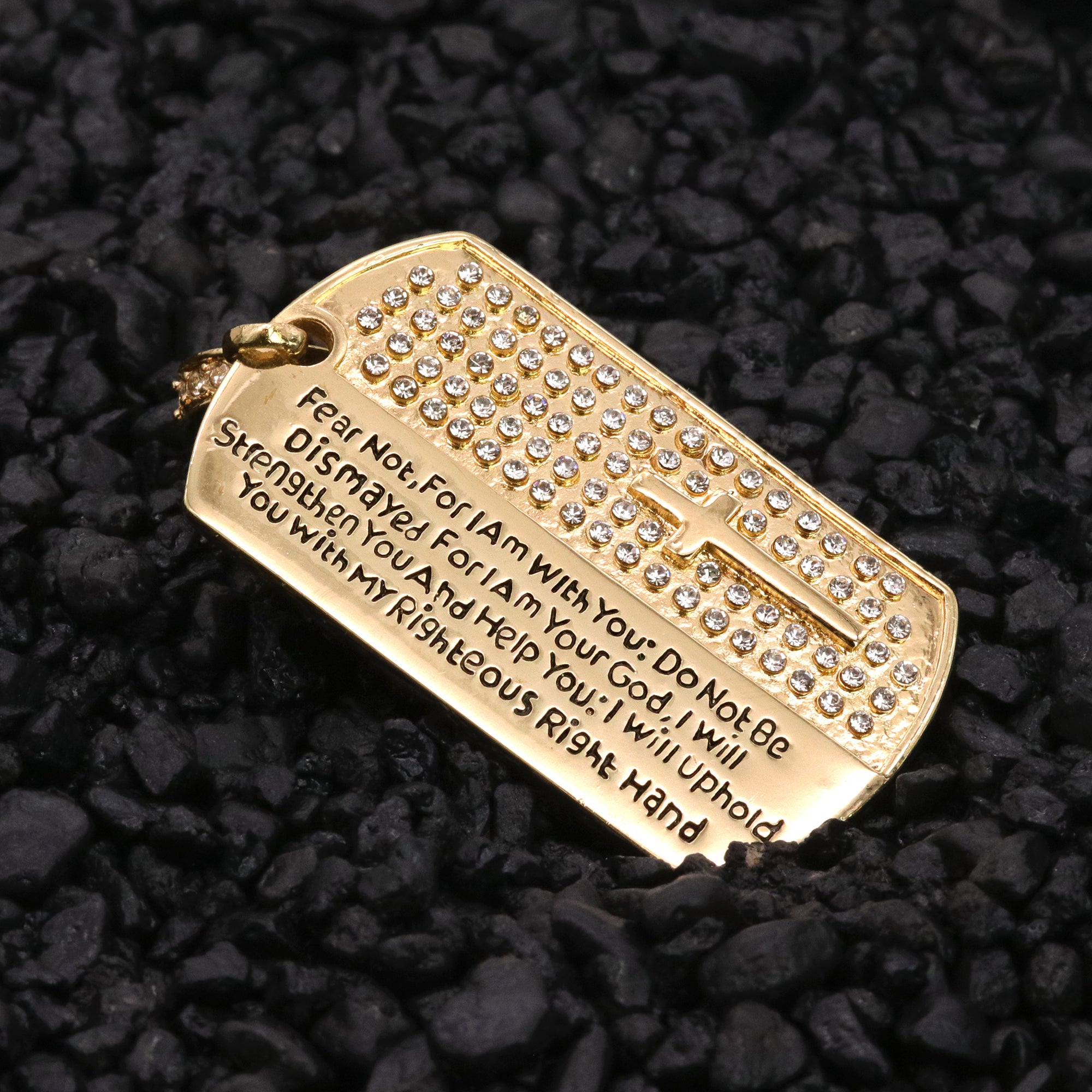 Dog Tag Encrypt Prayer Pendant 20" Rope Chain Hip Hop Style 18k Gold Plated