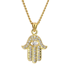 Hamsa Eye Pendant 24" Cuban Chain Hip Hop Style 18k Gold Stainless Steel