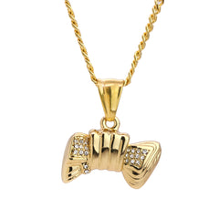 Iced Bowtie Pendant 24" Cuban Chain Hip Hop Style 18k Gold Stainless Steel