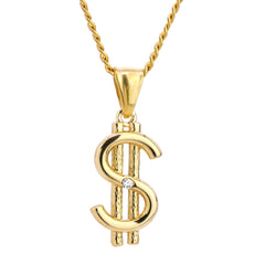 Money Sign Pendant 24" Cuban Chain Hip Hop Style 18k Gold Stainless Steel