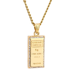 5G Brick Pendant 24" Cuban Chain Hip Hop Style 18k Gold Stainless Steel