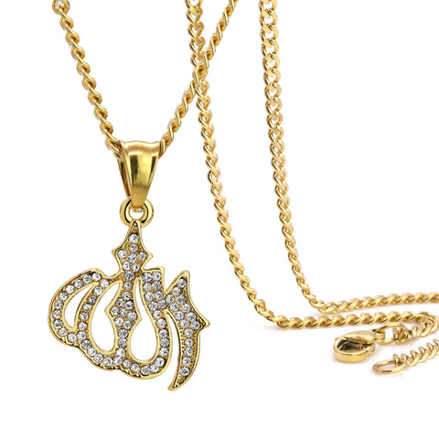 Allah Pendant 24" Cuban Chain Hip Hop Style 18k Gold Stainless Steel
