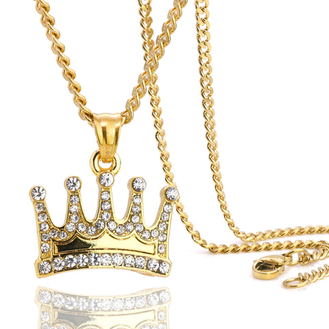 Monarch Crown Pendant 24" Cuban Chain Hip Hop Style 18k Gold Stainless Steel
