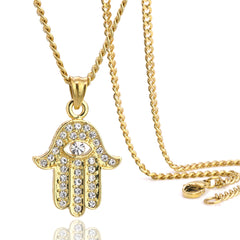 Hamsa Eye Pendant 24" Cuban Chain Hip Hop Style 18k Gold Stainless Steel