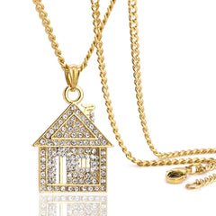Trap House Pendant 24" Cuban Chain Hip Hop Style 18k Gold Stainless Steel